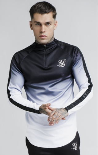 SikSilk シックシルク ジャージ スウェット グラデーション メンズ トップス スポーツウエア ハイネック ジムウエア トレーナー 筋トレ トレーニング トラックスーツ アウター アスリートハーフジップトレーニングトップス 【ブラック&ホワイト/XLサイズ】