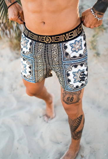 Sinners Attire シナーズアタイア 水着 メンズ スイムウェア ビーチウエア 短パン ショートパンツ 海パン ボクサーパンツ 海水パンツ サーフパンツ ボードショーツ サーファー 柄パンツ かっこいい おしゃれ スイムショーツ 【バロック/XLサイズ】