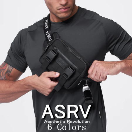 ASRV エステティックレボリューション バッグ スポーツ ジムバッグ 海外ブランド ランニングバッグ ショルダーバッグ ボディバッグ ジムバッグ チェストバッグ ウォータープルーフ クロスボディバッグ サイズ：17.8x12.7x3.8cm フィジーク バッグ ボディビル 【単品】