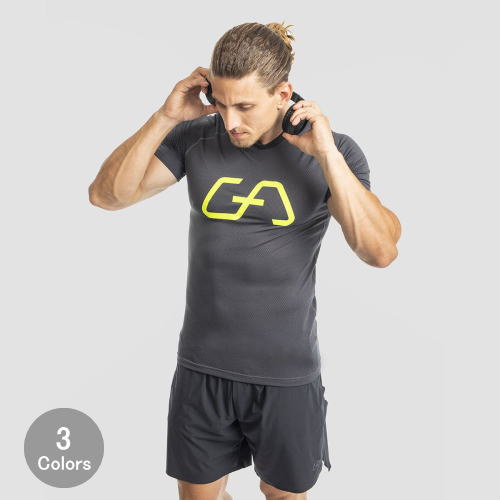 ジムエステティックス Gym Aesthetics トレーニングウエア メンズ Tシャツ 半袖 クイックドライ Tシャツ マッスルフィット ラグランスリーブ ビッグロゴ トレーニング Tシャツ 防臭 フィジーク トップス 【送料無料】【トップス単品】