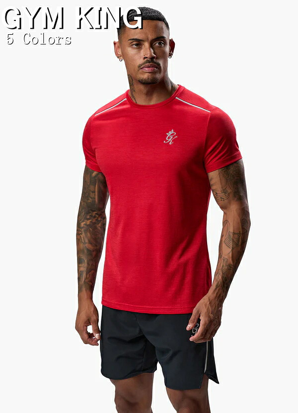GYM KING Tシャツ メンズ 海外ブランド スポーツウェア 大きいサイズ Tシャツ メンズ 半袖 ジム 筋トレ レギュラーフィット ストレッチ ジムウェア ワキメッシュパネル エレメント トレーニングTシャツ フィジーカー ボディビル トップス フィジーク ウェア 【トップス単品】