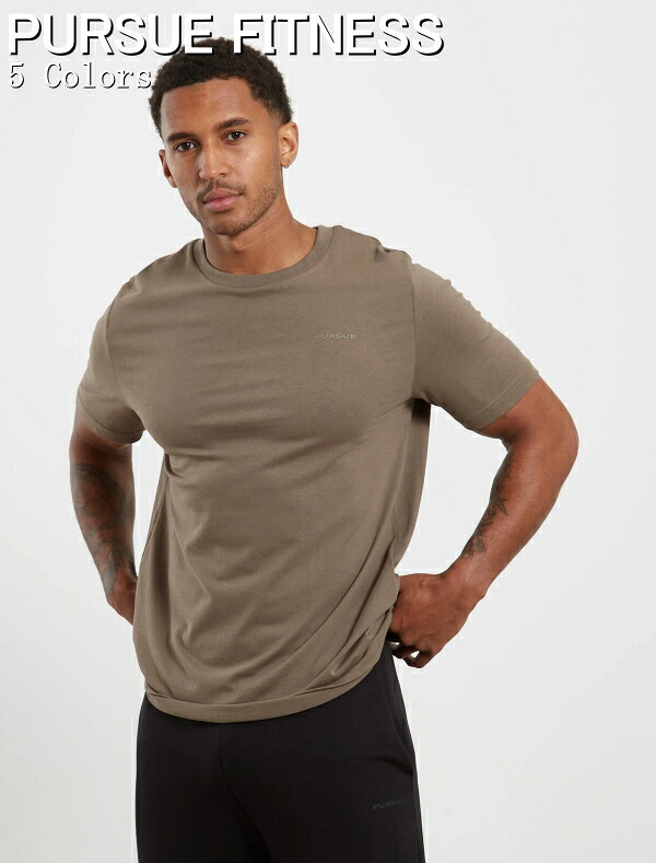 PURSUE FITNESS スポーツ Tシャツ メンズ 大きいサイズ スポーツウェア Tシャツ メンズ 半袖 ジム 筋トレ フィジーカー Tシャツ リラックスフィット コア ミッドウエイト スーパーソフト ドロップショルダー Tシャツ ボディビル Tシャツ フィジーク ウェア 【トップス単品】