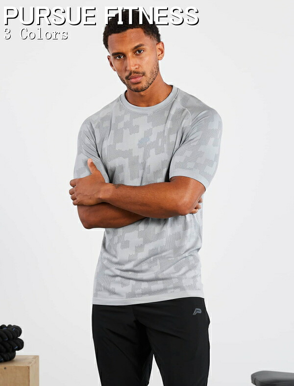 PURSUE FITNESS スポーツ Tシャツ メンズ 大きいサイズ スポーツウェア Tシャツ メンズ 半袖 ジム 筋トレ フィジーカー Tシャツ 迷彩 スリムフィット ４ウェイストレッチ トレーニング カモ シームレスTシャツ ボディビル Tシャツ フィジーク ウェア 【トップス単品】 11,893円