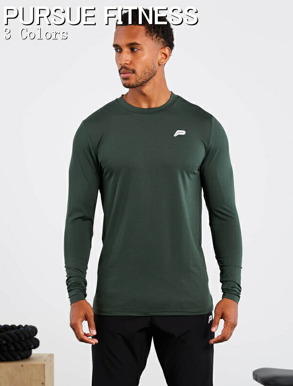 PURSUE FITNESS スポーツ Tシャツ メンズ 大きいサイズ スポーツウェア Tシャツ メンズ 長袖 ジム 筋トレ フィジーカー Tシャツ クイックドライ ストレッチ パーフェクトフィット トレーニング ロングTシャツ ボディビル Tシャツ フィジーク ウェア 【トップス単品】