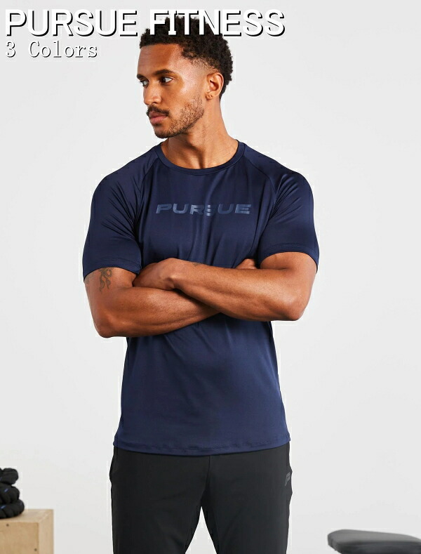 PURSUE FITNESS スポーツ Tシャツ メンズ 大きいサイズ スポーツウェア Tシャツ メンズ 半袖 ジム 筋トレ フィジーカー Tシャツ テーパード ストレッチ ラグランスリーブ ステイトメント トレーニングTシャツ ボディビル Tシャツ フィジーク ウェア 【トップス単品】