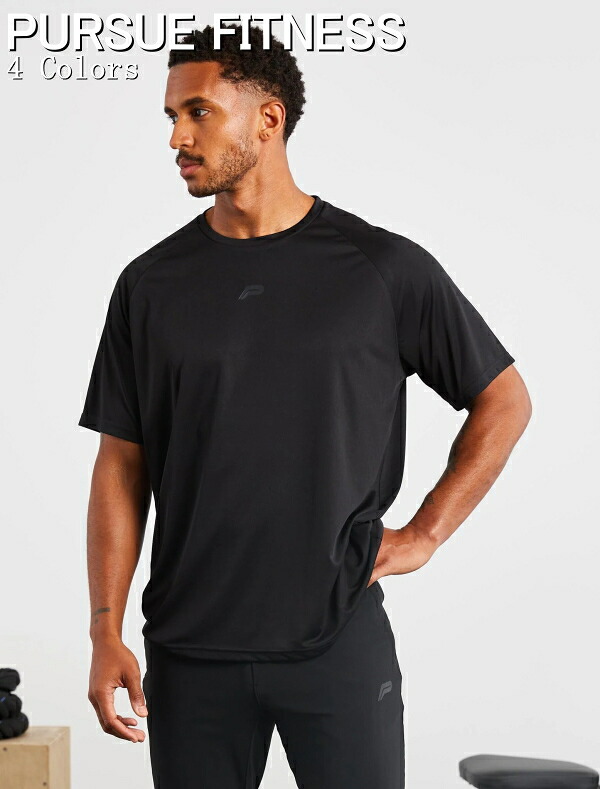 PURSUE FITNESS スポーツ Tシャツ メンズ 大きいサイズ スポーツウェア Tシャツ メンズ 半袖 ジム 筋トレ フィジーカー Tシャツ テーパード ストレッチ ラグランスリーブ ステイトメント トレーニングTシャツ ボディビル Tシャツ フィジーク ウェア 【トップス単品】