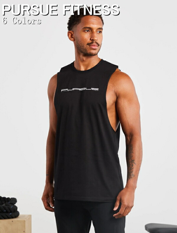 PURSUE FITNESS スポーツ タンクトップ メンズ 大きいサイズ スポーツウェア タンクトップ メンズ ジム 筋トレ タンクトップ ドロップアームホール リラックスフィット グラフィック ドロップアームタンク ボディビル タンク フィジーク ウェア 【取寄】【トップス単品】｜ＪＰＬＡＭＰ