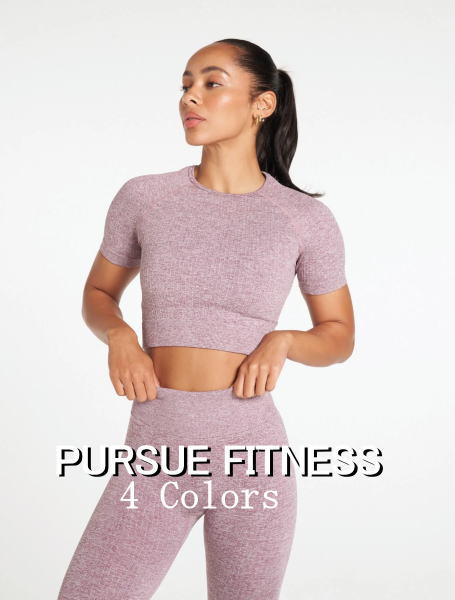 PURSUE FITNESS スポーツ タンクトップ レディース 大きいサイズ スポーツウェア Tシャツ レディース ジム 半袖 クロップ丈 トップス ヨガ スリムフィット ラウンジ シームレス クロップド Tシャツ ボディビル レディース フィジーク ウェア 【取寄】【トップス単品】|JPLAMP