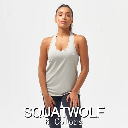 SQUAT WOLF スクワットウルフ タンクトップ レディース 大きいサイズ スポーツウェア 海外ブランド タンクトップ レディース ジム 筋トレ ヨガ ウェア スポーツ ライトウエイト ストレッチ エッセンシャル タンクトップ フィジーク レディース ボディビル 【トップス単品】
