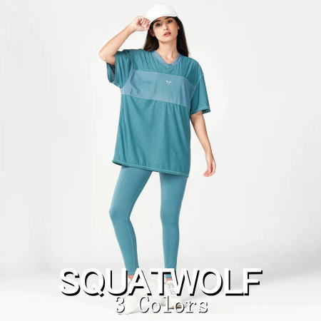 SQUAT WOLF スクワットウルフ Tシャツ レディース 大きいサイズ スポーツウェア 海外ブランド Tシャツ レディース ジム 筋トレ ヨガ 半袖 オーバーサイズ Vネック ライトウエイト メッシュ オーバーサイズTシャツ フィジーク レディース ボディビル 【トップス単品】