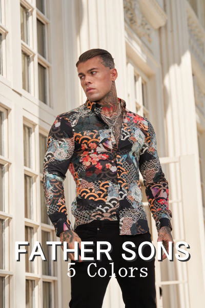 FATHER SONS ファーザーサン ＵＫ発 マッチョ向け シャツ 海外ブランド フォーマル シャツ メンズ 長袖 マッスルフィット フィジーカー シャツ マッチョ スーパースリム ストレッチ ボタンダウン プリントシャツ フィジーク シャツ ボディビル おしゃれ 【トップス単品】 21,386円
