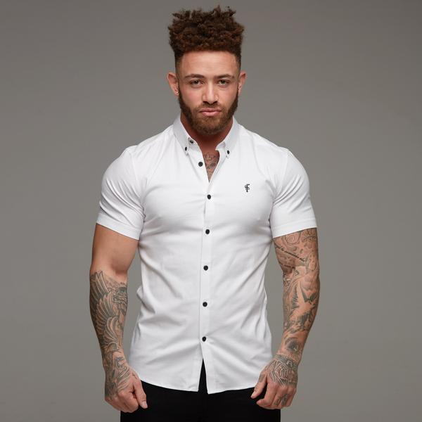 FATHER SONS ファーザーサン 【Fathersons】 ボディビルダー シャツ 大きいサイズ XL 2XL 3XL 4XL スーパースリム ストレッチ オックスフォードシャツ 半袖 【ＵＫ発】【取寄せ】【送料無料】【トップス単品】