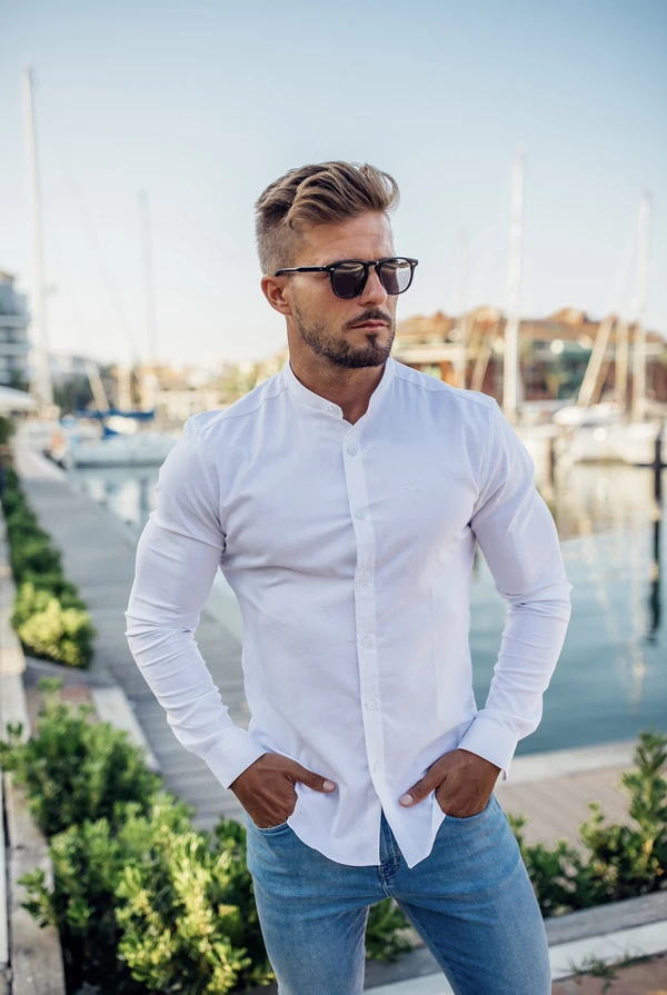 海外正規品 楽天市場 Father Sons ファーザーサン シャツ 長袖 マッスルフィットシャツ メンズ 長袖 ドレスシャツ 大きいサイズ スタンドカラーシャツ 襟なし スーパースリム バンドカラーノーカラーシャツ ｕｋ発 取寄せ 送料無料 トップス単品