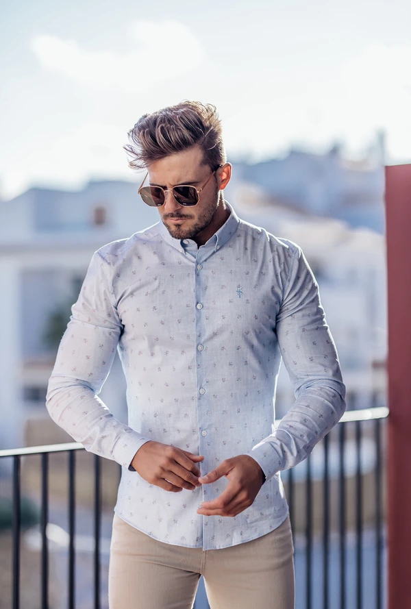 FATHER SONS ファーザーサン シャツ 長袖 マッスルフィット 柄シャツ メンズ 長袖 ドレスシャツ 大きいサイズ ストレッチ ボディビル スーパースリム ストレッチ プリントシャツ 柄 【ＵＫ発】【取寄せ】【送料無料】【トップス単品】