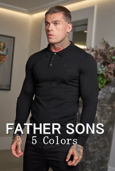 FATHER SONS ファーザーサン ＵＫ発 マッチョ向け ラグジュアリーウェア ポロシャツ メンズ 長袖 マッスルフィット フィジーカー ポロシャツ ニット ストレッチ メタルジップ ウールニット ロングポロシャツ フィジーク ウェア ボディビル マッスルウェア 【トップス単品】