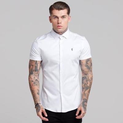 FATHER SONS ファーザーサン 【Fathersons】 ボディビルダー シャツ 大きいサイズ XL 2XL 3XL 4XL メンズ ストレッチシャツ スリムサティーンシャツ 半袖 【ＵＫ発】【取寄せ】【送料無料】【トップス単品】