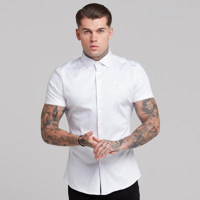 FATHER SONS ファーザーサン 【Fathersons】 ボディビルダー シャツ 大きいサイズ XL 2XL 3XL 4XL メンズ ストレッチシャツ スリムサティーンシャツ 半袖 【ＵＫ発】【取寄せ】【送料無料】【トップス単品】