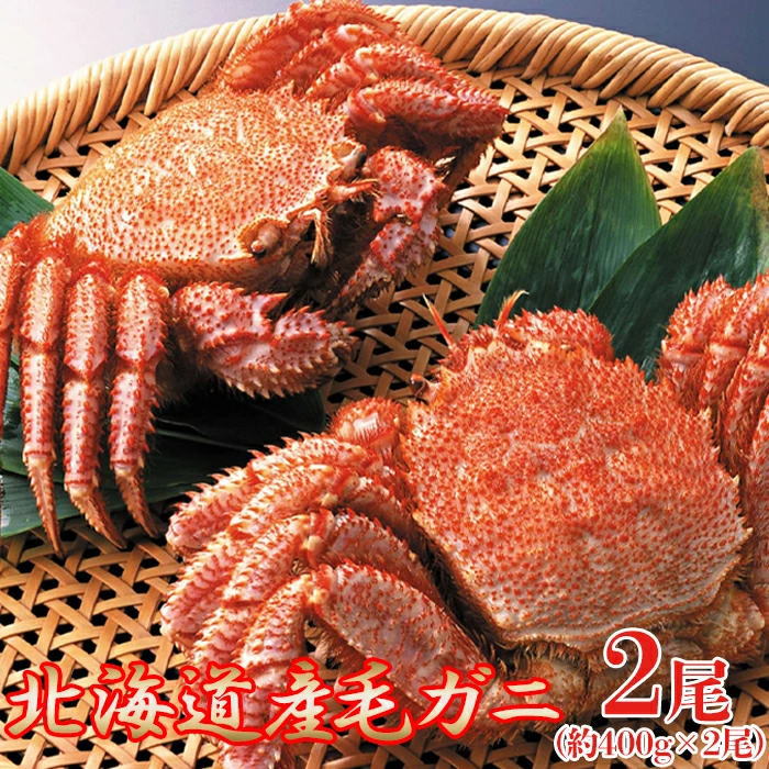 【ギフト対応可商品】北海道を代表する海の幸！絶品！！毛がに 400g×2尾［A冷凍］ 濃厚ながら繊細な味わいの中にほんのりとした甘みをお楽しみ頂ける毛ガニを、北海道からお届けします！　 産地直送品のため代引不可 9,346円