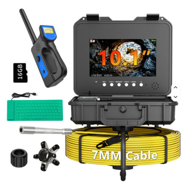 7mm-100Mケーブル10.1インチ 下水道管検査カメラ メーターカウンター DVR 7mmケーブル 自動レベリング512hz 1080P Borescope