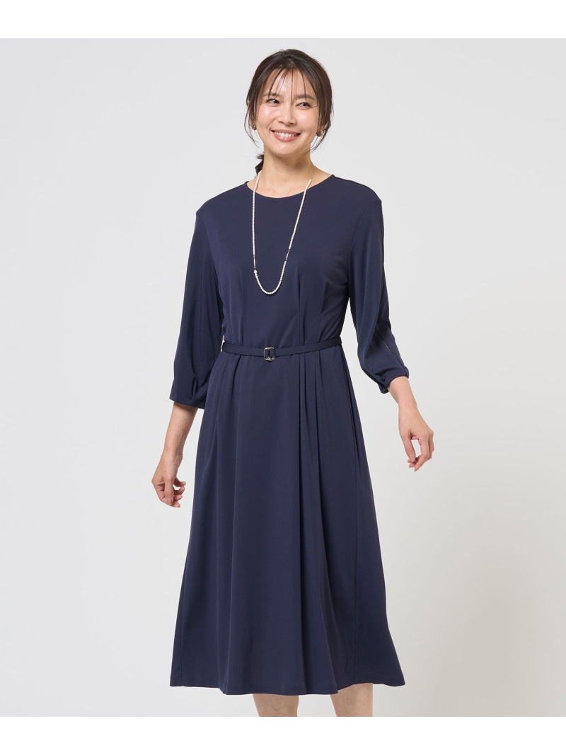 トリアセスムース フレア ワンピース J.PRESS ジェイプレス ワンピース・ドレス ワンピース ネイビー グレー【送料無料】[ Fashion]