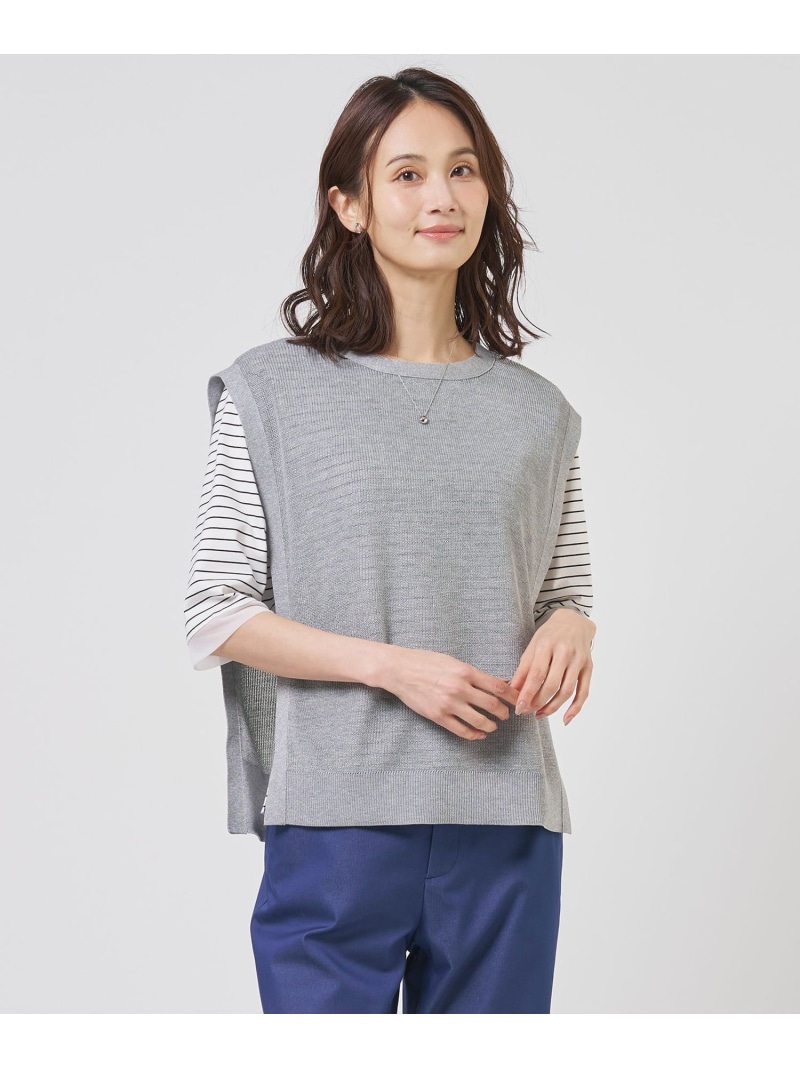 Vis/Pe スパーク ニット ベスト J.PRESS ジェイプレス トップス ベスト・ジレ ベージュ ネイビー ブルー【送料無料】[ Fashion]