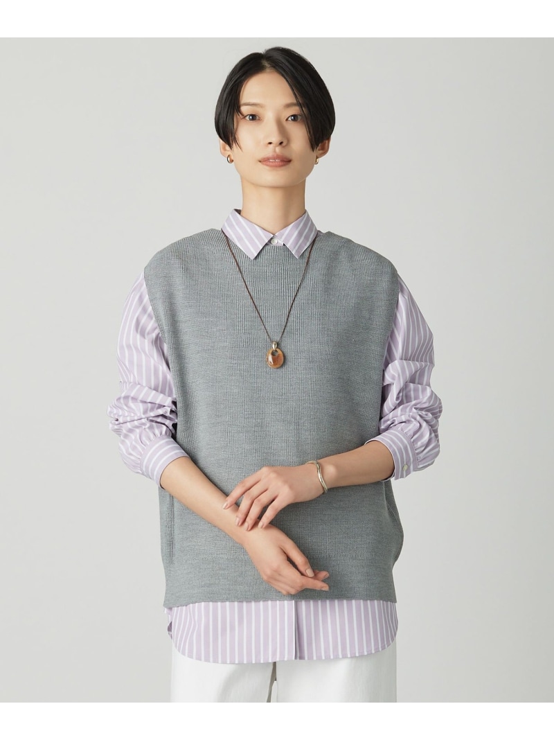 【SALE／30%OFF】DRALON MERINO 編み物 より良い J.PRESS LADIES L ジェイ押し付ける トップス より良い・ジレ ベージュ 米国海軍 薄墨色【RBA_E】【貨物輸送無料】[ Fashion]