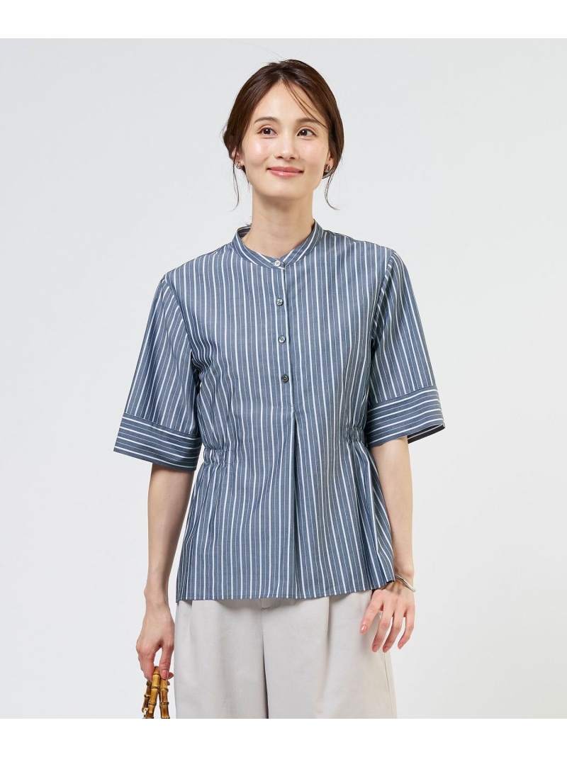 【シーンレスに活躍】セルロースカラミストライプ バンドカラー ブラウス J.PRESS LADIES L ジェイプレス トップス シャツ・ブラウス ホワイト ブルー ネイビー【送料無料】[ Fashion]｜J.PRESS