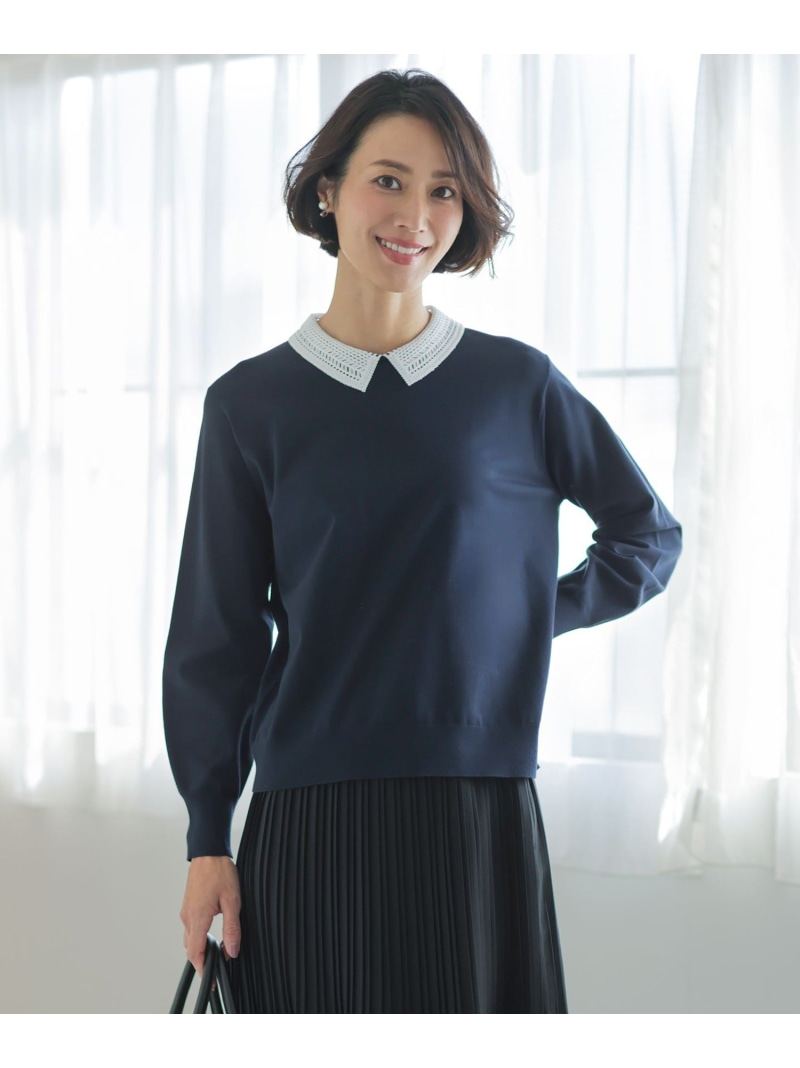 【SALE／40%OFF】レーヨンストレッチ 刺?襟 ニット J.PRESS LADIES L ジェイプレス トップス ニット ホワイト ブラック【RBA_E】【送料無料】[ Fashion]｜J.PRESS
