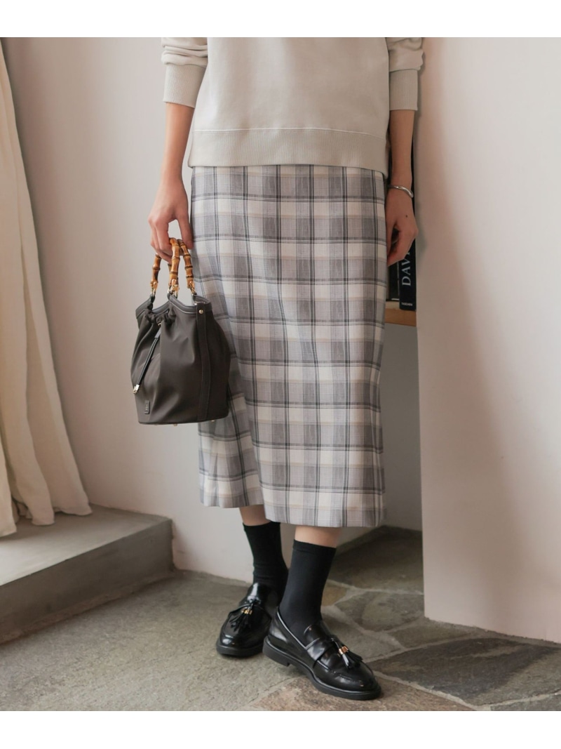 スラブ調チェック プリント スカート J.PRESS ジェイプレス スカート ロング・マキシスカート グレー【送料無料】[ Fashion]
