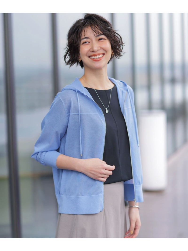 【WEB押さえる色つやあり】SHEER LIGHT KNIT パーカー J.PRESS LADIES L ジェイ押しつける トップス パーカー・フーディー 白いこと 青碧 米国海軍 黒いこと 薄墨色【貨物輸送無料】[ Fashion]