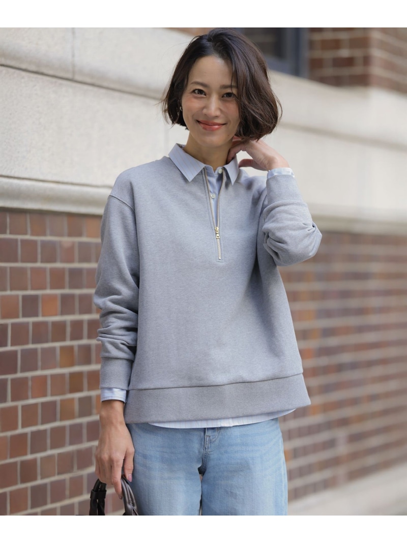 【SALE／30%OFF】裏毛 ハーフジップ プルオーバー J.PRESS LADIES L ジェイプレス トップス カットソー・Tシャツ ベージュ ホワイト グレー【RBA_E】【送料無料】[ Fashion]｜J.PRESS