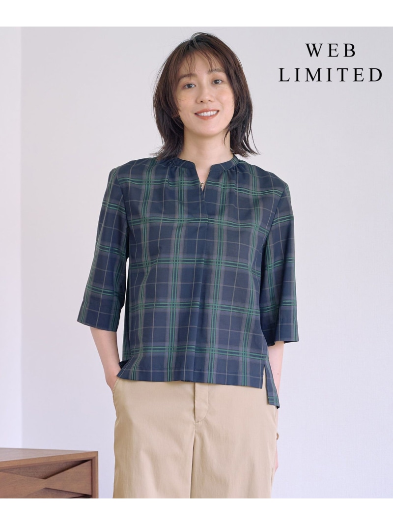 【SALE／50%OFF】【WEB限定カラーあり・洗える】SOFT SHEER チェック キーネック ブラウス J.PRESS ジェイプレス トップス シャツ・ブラウス ブラウン【RBA_E】【送料無料】[ Fashion]
