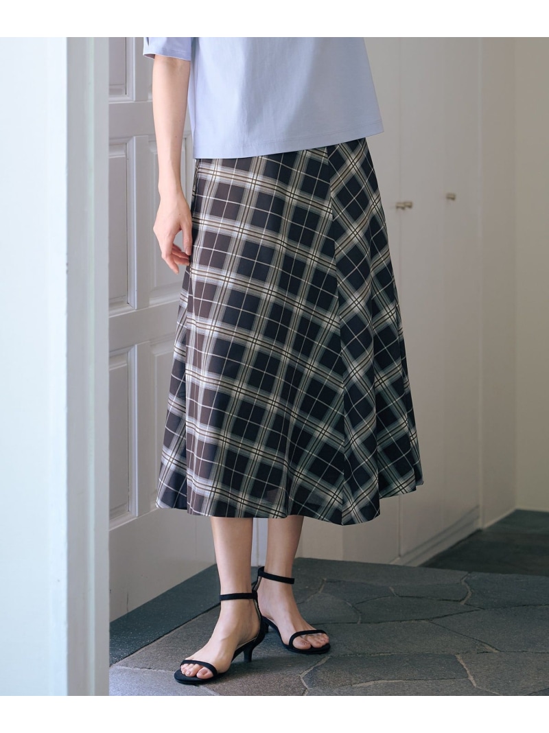 【SALE／50%OFF】【WEB限定カラーあり・洗える】SOFT SHEER チェック フレア スカート J.PRESS ジェイプレス スカート ロング・マキシスカート ブラウン【RBA_E】【送料無料】[ Fashion]｜J.PRESS