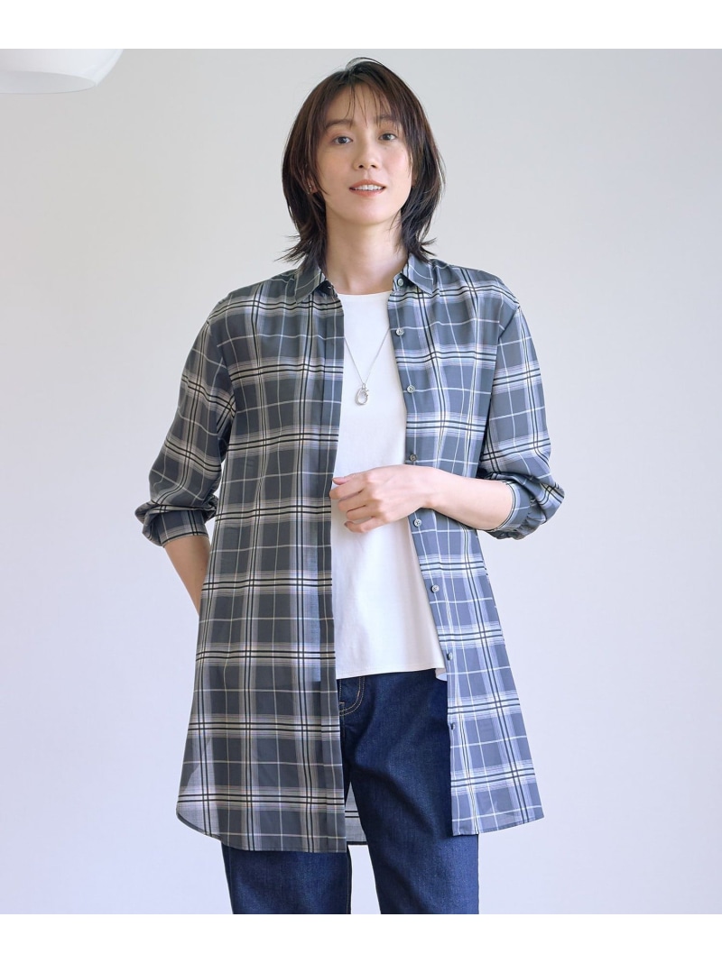 【SALE／50%OFF】【WEB限定カラーあり・洗える】SOFT SHEER チェック ロング シャツ J.PRESS LADIES L ジェイプレス トップス シャツ・ブラウス ブラウン【RBA_E】【送料無料】[ Fashion]｜J.PRESS