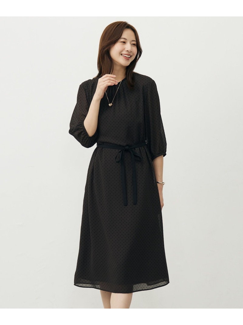 【SALE／40%OFF】【洗える】ドットフロッキープリント ワンピース J.PRESS ジェイプレス ワンピース・ドレス ワンピース ブラウン【RBA_E】【送料無料】[ Fashion]