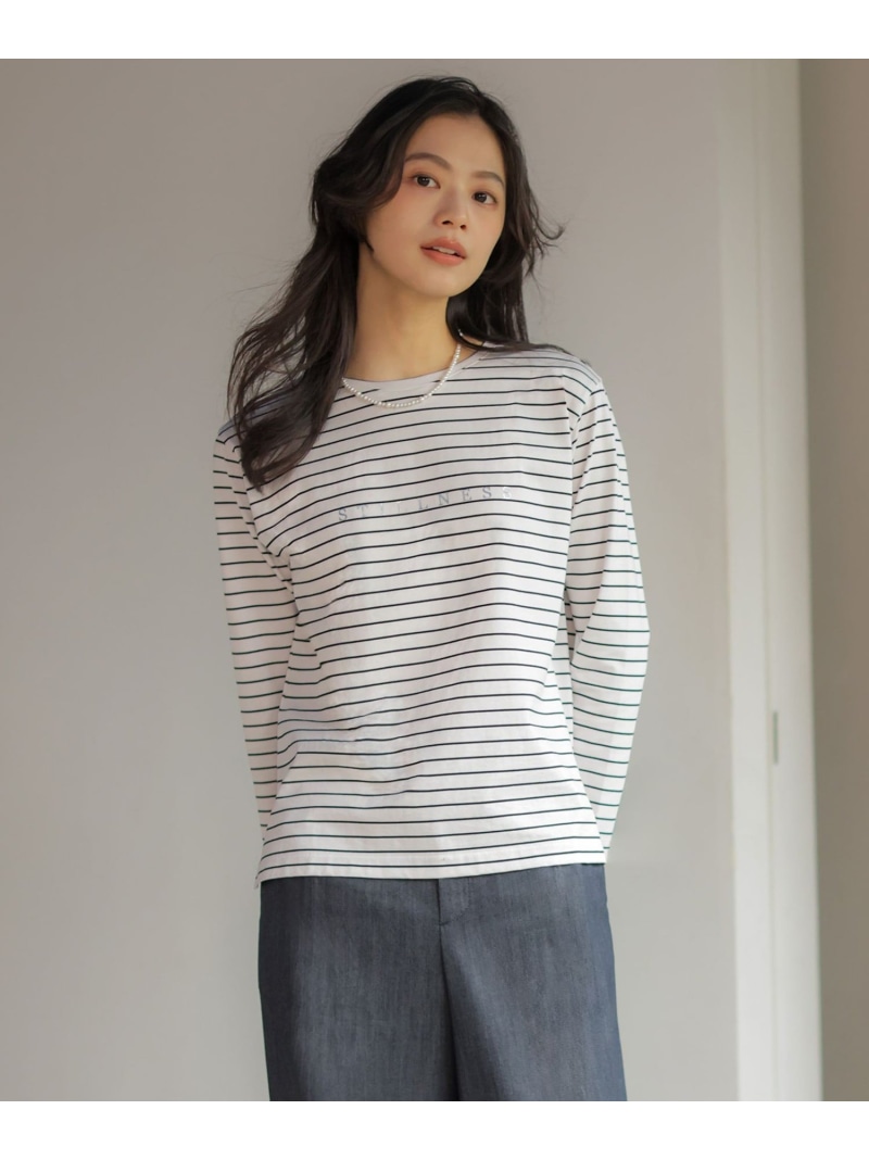 メタリックロゴ ロンT J.PRESS LADIES L ジェイ押し付ける トップス カットソー・プルオーバー 白いこと【貨物輸送無料】[ Fashion]