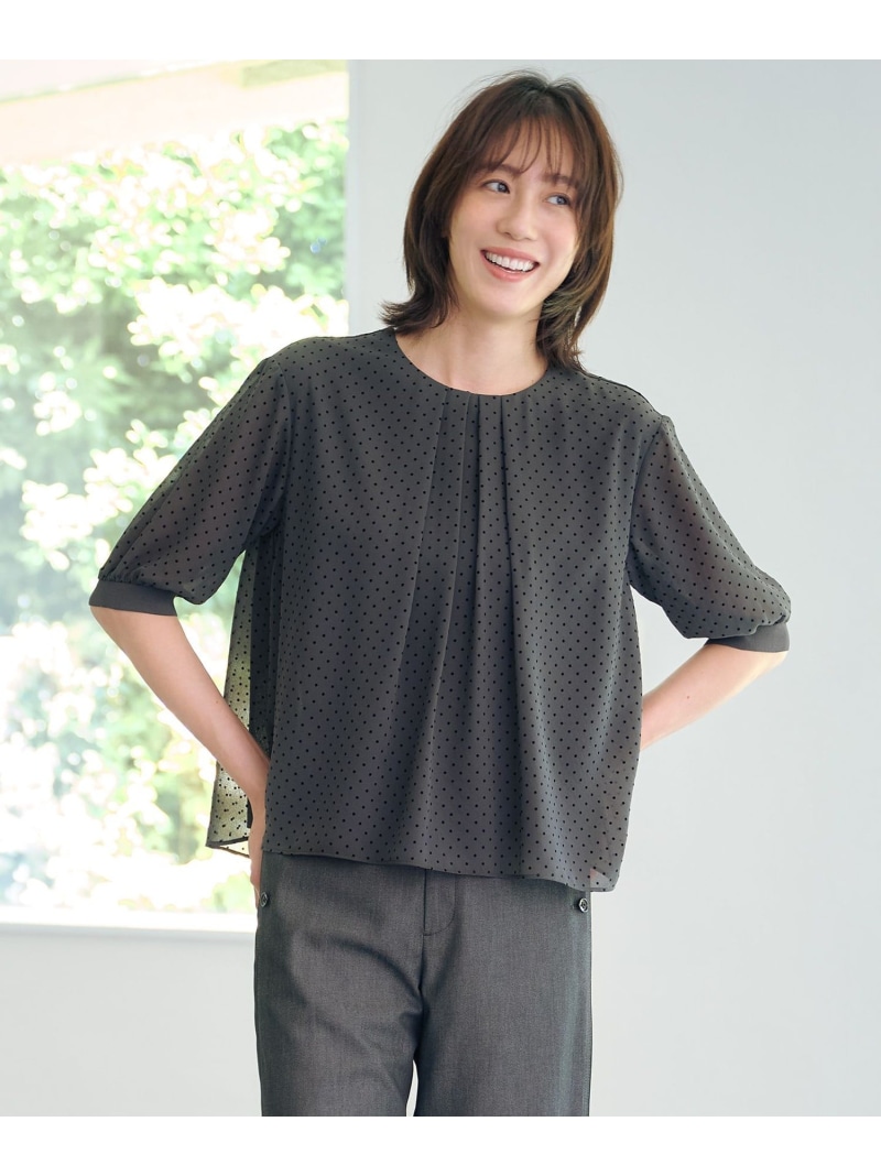 【SALE／40%OFF】【洗える】ドットフロッキープリント フレア カットソー J.PRESS LADIES L ジェイプレス トップス カットソー・Tシャツ ブラウン【RBA_E】【送料無料】[ Fashion]