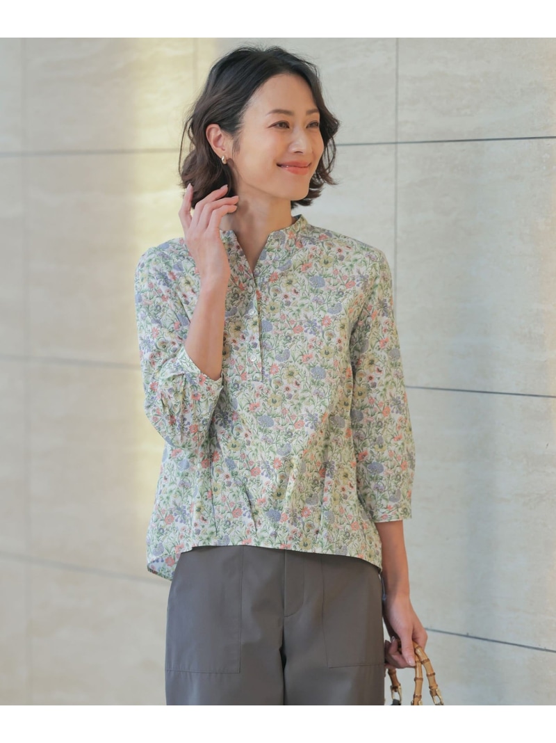 【一枚で着映え】Liberty Rachel & Michelle バンドカラー ブラウス J.PRESS LADIES L ジェイプレス トップス シャツ・ブラウス ブルー ピンク【送料無料】[ Fashion]