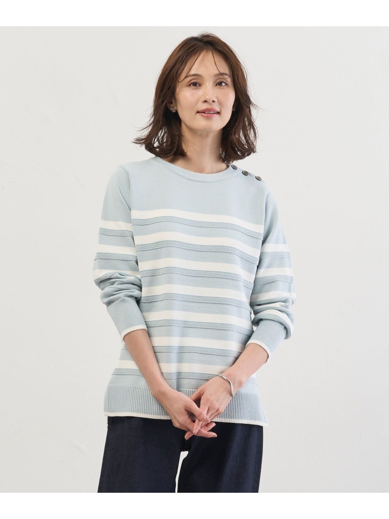 Cotton Polyester カラーボーダー ニット J.PRESS ジェイプレス トップス ニット ホワイト【送料無料】[ Fashion]