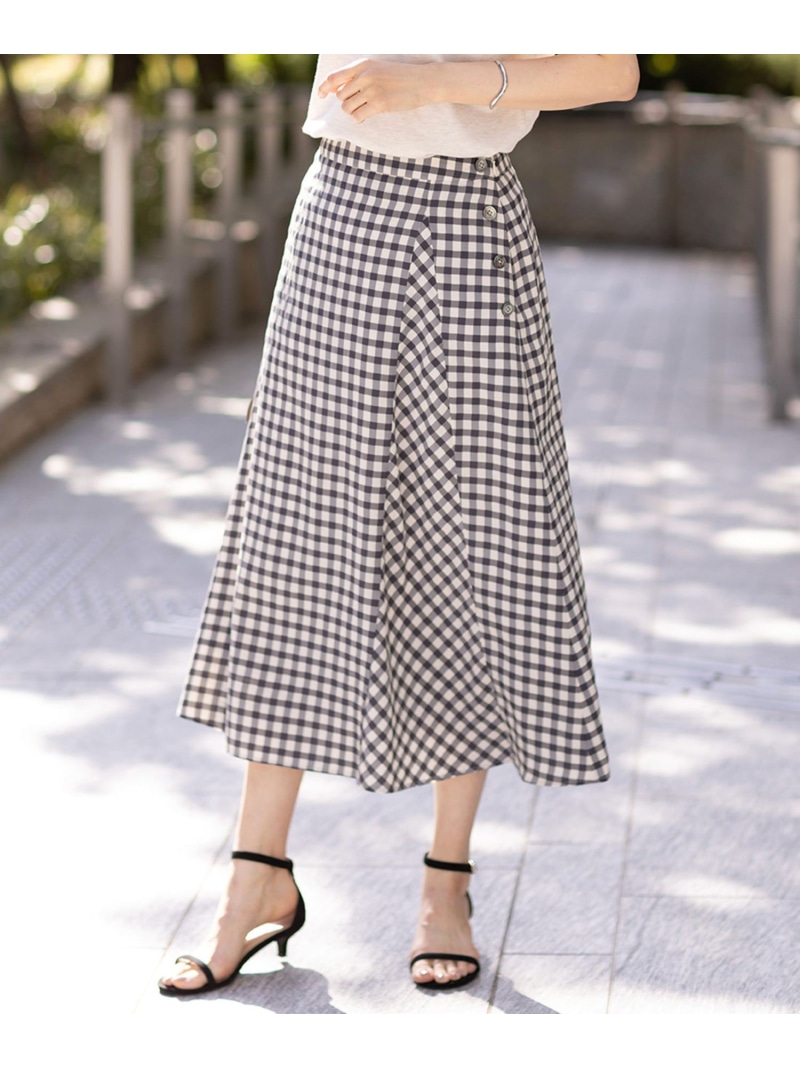【SALE／50%OFF】【洗える】アセVisギンガム フレアー スカート J.PRESS LADIES L ジェイプレス スカート ロング・マキシスカート ベージュ ネイビー【RBA_E】【送料無料】[ Fashion]