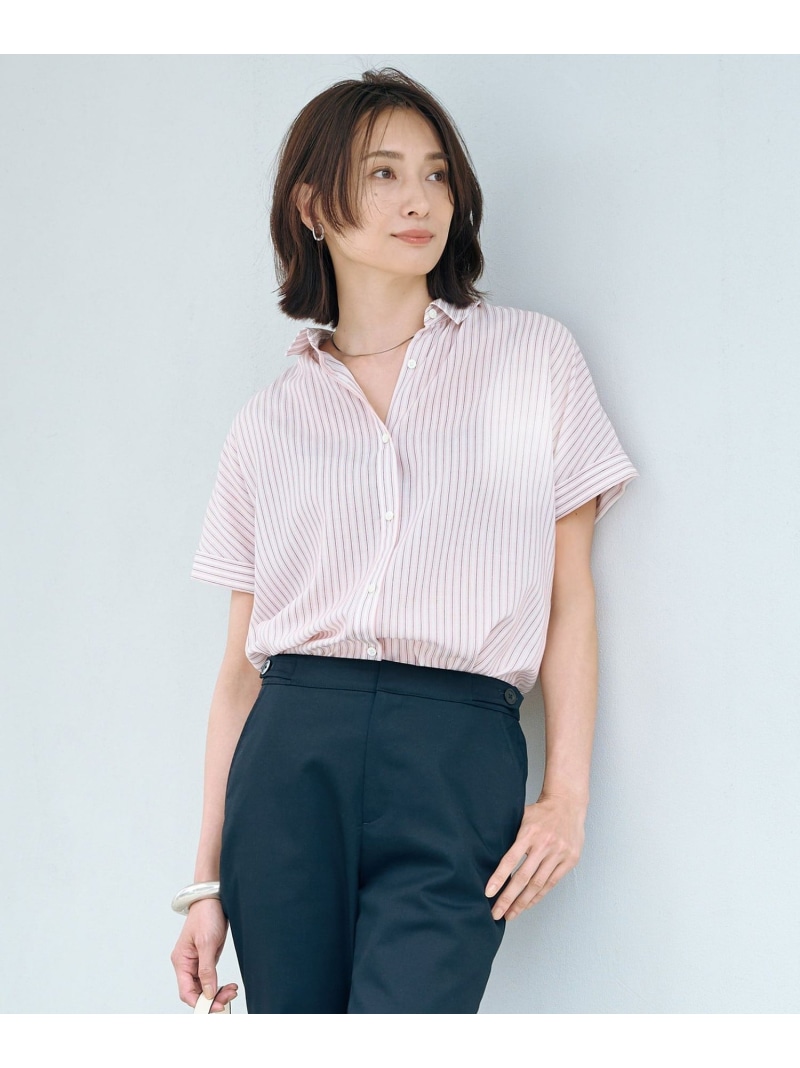 【SALE／50%OFF】【洗える・接触冷感】ドビー強撚ストライプ シャツ ブラウス J.PRESS ジェイプレス トップス シャツ・ブラウス ネイビー【RBA_E】【送料無料】[ Fashion]