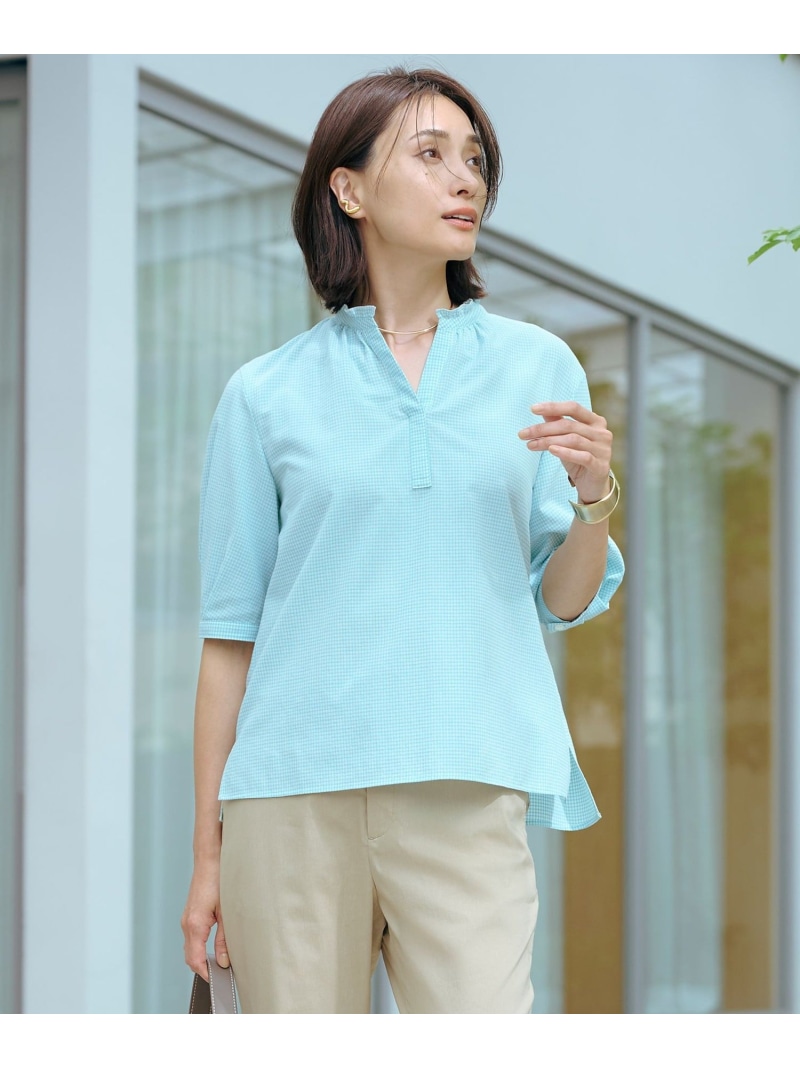 【SALE／50%OFF】【洗える】SHEER ギンガム スキッパー ブラウス J.PRESS LADIES L ジェイプレス トップス シャツ・ブラウス ホワイト【RBA_E】【送料無料】[ Fashion]