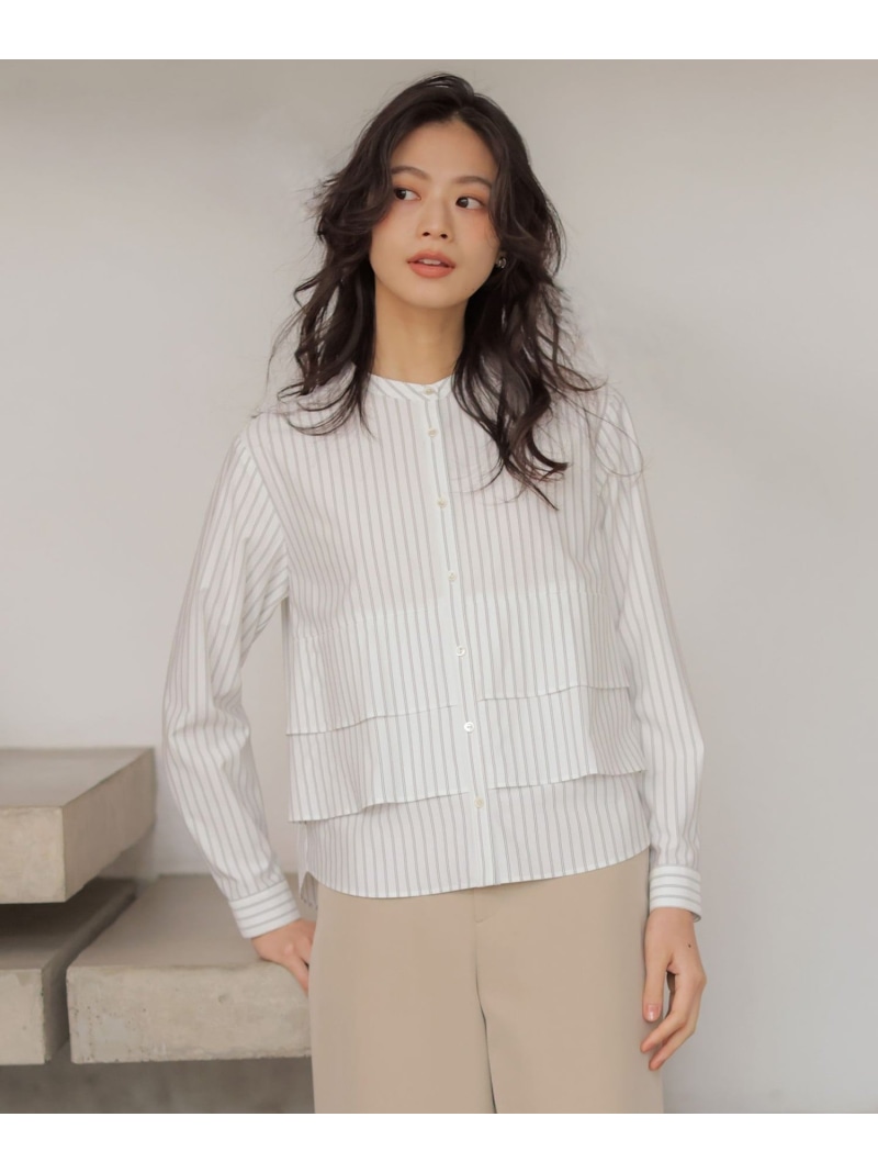 ストライプジャージー フリル カットソー J.PRESS LADIES L ジェイプレス トップス カットソー・Tシャツ グリーン ネイビー ホワイト【送料無料】[ Fashion]