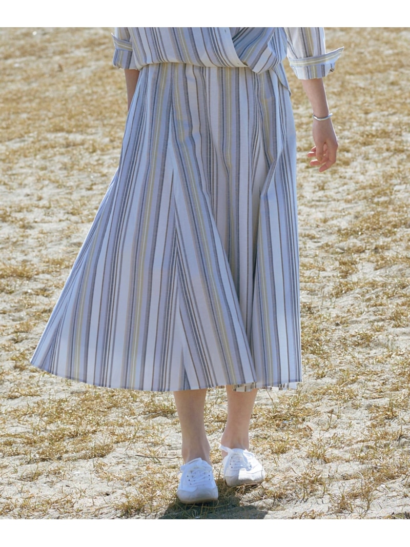 【SALE／40%OFF】【セット着用可】リネンMIX ストライプ フレア スカート J.PRESS ジェイプレス スカート ロング・マキシスカート ブラウン【RBA_E】【送料無料】[ Fashion]｜J.PRESS