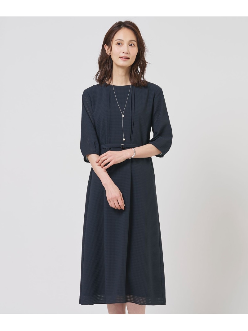 シアーブロックチェック ワンピース J.PRESS ジェイプレス ワンピース・ドレス ドレス ネイビー【送料無料】[ Fashion]