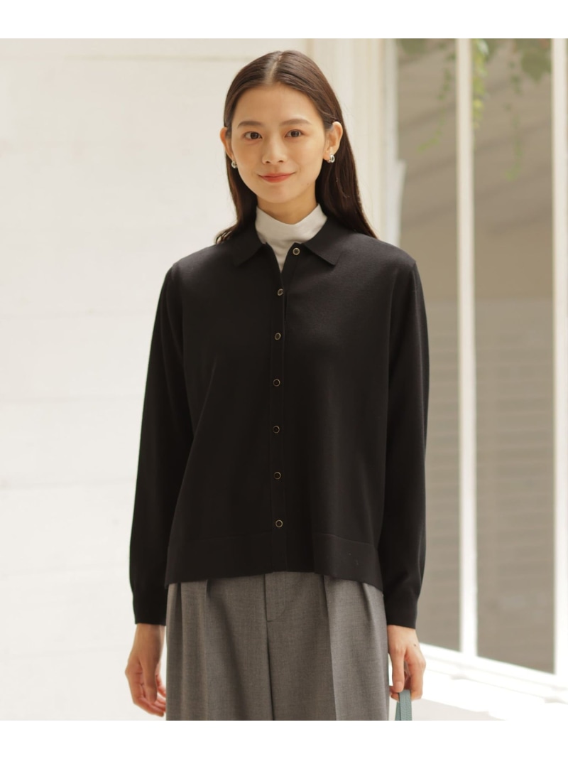 【SALE／50%OFF】【洗える】WORSTED WOOL BLEND ポロ襟付き カーディガン J.PRESS ジェイプレス トップス カーディガン グレー ベージュ ブルー ブラック【RBA_E】【送料無料】[ Fashion]｜J.PRESS