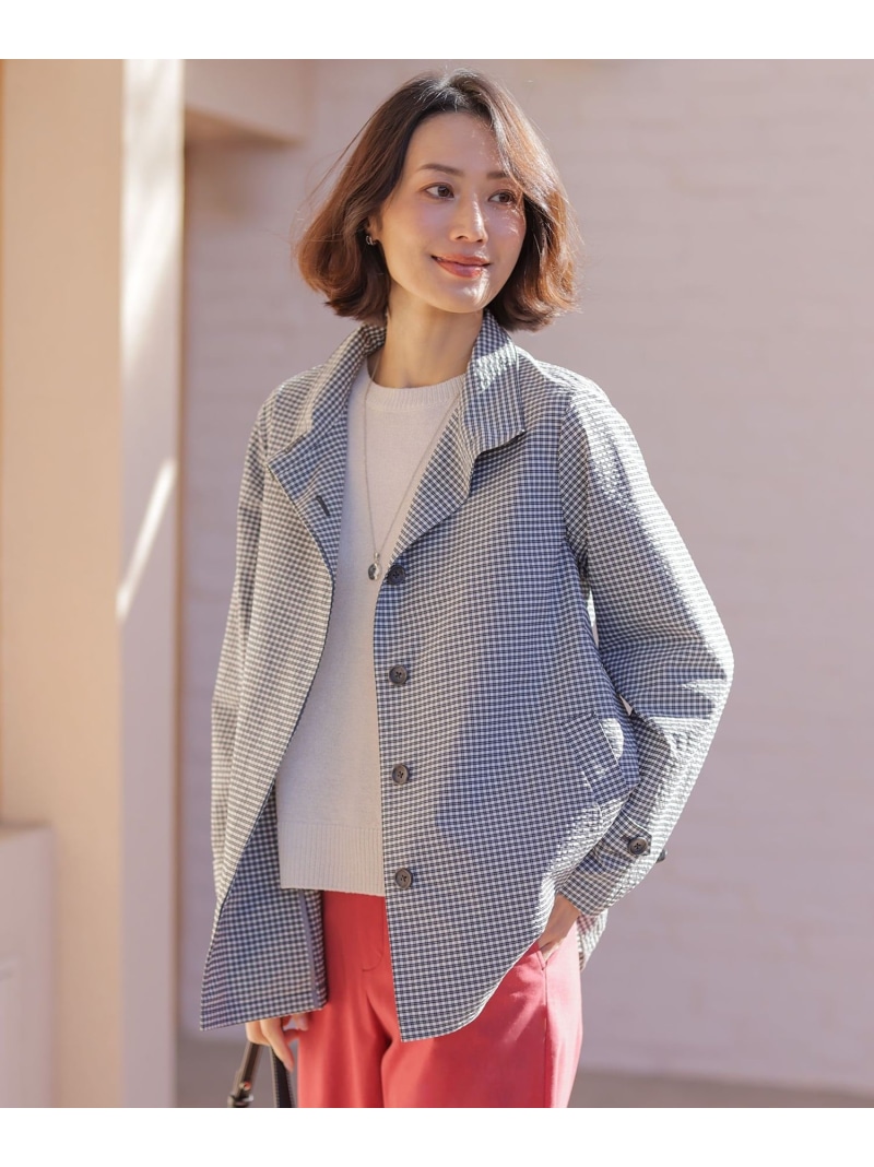 【SALE／30%OFF】【春のマストアイテム】Lightストレッチチェック スタンドカラー コート J.PRESS ジェイプレス ジャケット・アウター その他のジャケット・アウター ネイビー【RBA_E】【送料無料】[ Fashion]｜J.PRESS
