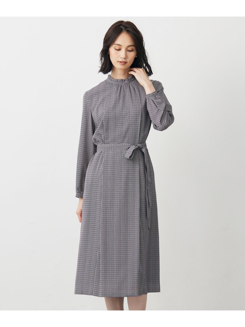 【SALE／40%OFF】デシンハウンドトゥースプリント ワンピース J.PRESS ジェイプレス ワンピース・ドレス ワンピース ネイビー ブラウン【RBA_E】【送料無料】[ Fashion]