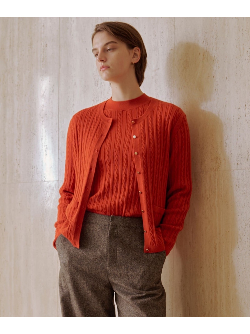 KNIT BASIC クルーネック カーディガン J.PRESS LADIES L ジェイプレス トップス カーディガン オレンジ ベージュ ネイビー【送料無料】[ Fashion]
