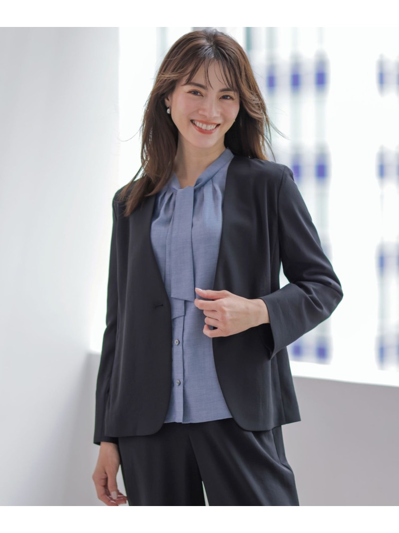 【セットアップ対応・人気素材】Light ジョーゼット ノーカラー ジャケット J.PRESS ジェイプレス ジャケット・アウター ノーカラージャケット ネイビー ブラック【送料無料】[ Fashion]｜J.PRESS